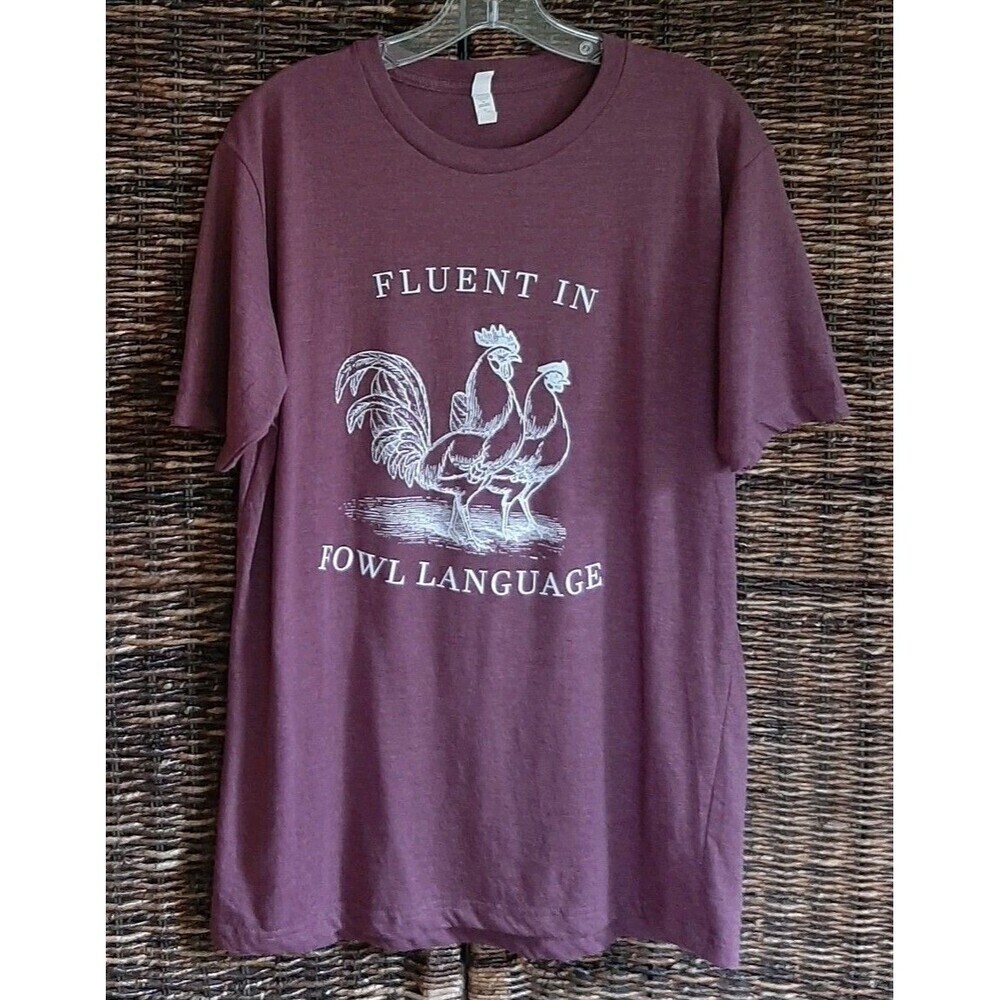 Chicken Graphic Tee Shirt Large Maroon Oversized Farm Hen Farmer Western Rooster